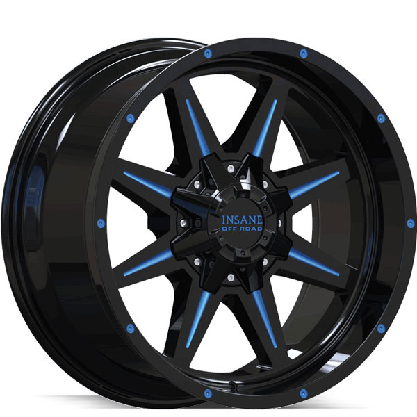 Insane Off-Road IO-15 Gloss Black with Blue Milled Spokes